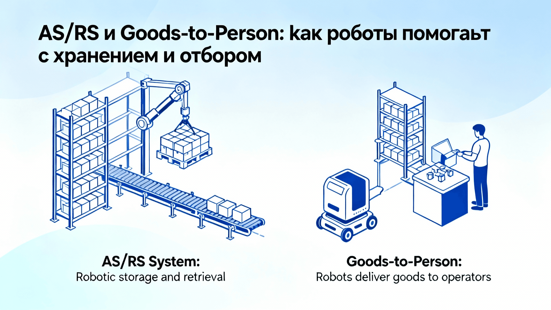 AS/RS и Goods-to-Person: как роботы помогают с хранением и отбором